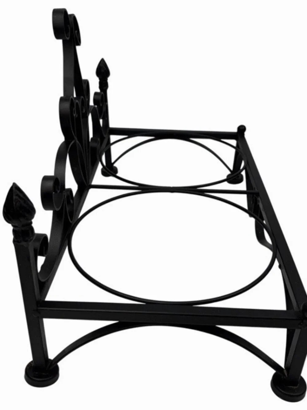 Vintage Victorian Style Wrought Iron Dog Food & Water Bowl Holder Ornate Scroll